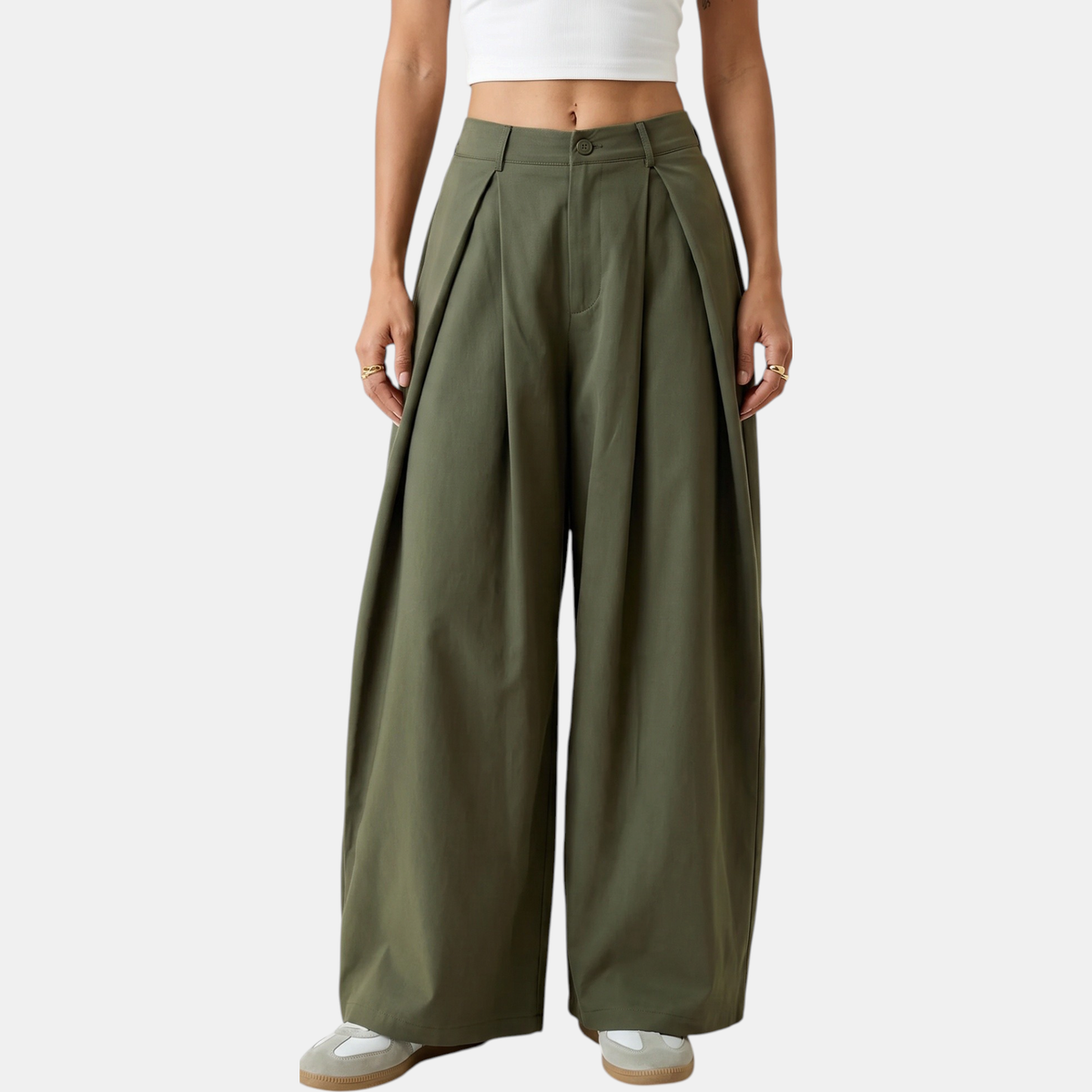 Women's Pleated Low Rise Wide Leg Trousers
