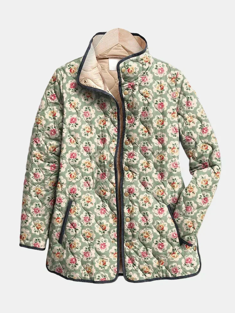 Aveline™ | Women's Vintage Floral Art Print Quilted Jacket