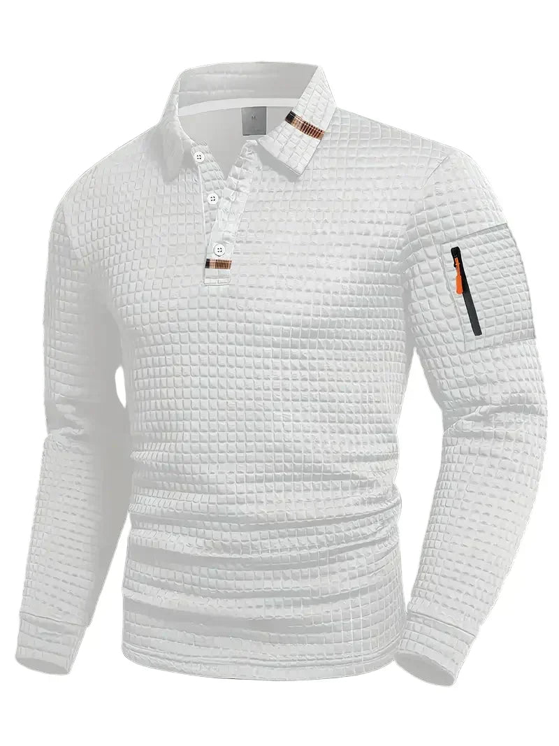 Men’s Slim Fit Textured Polo with Zipper Sleeve Pocket
