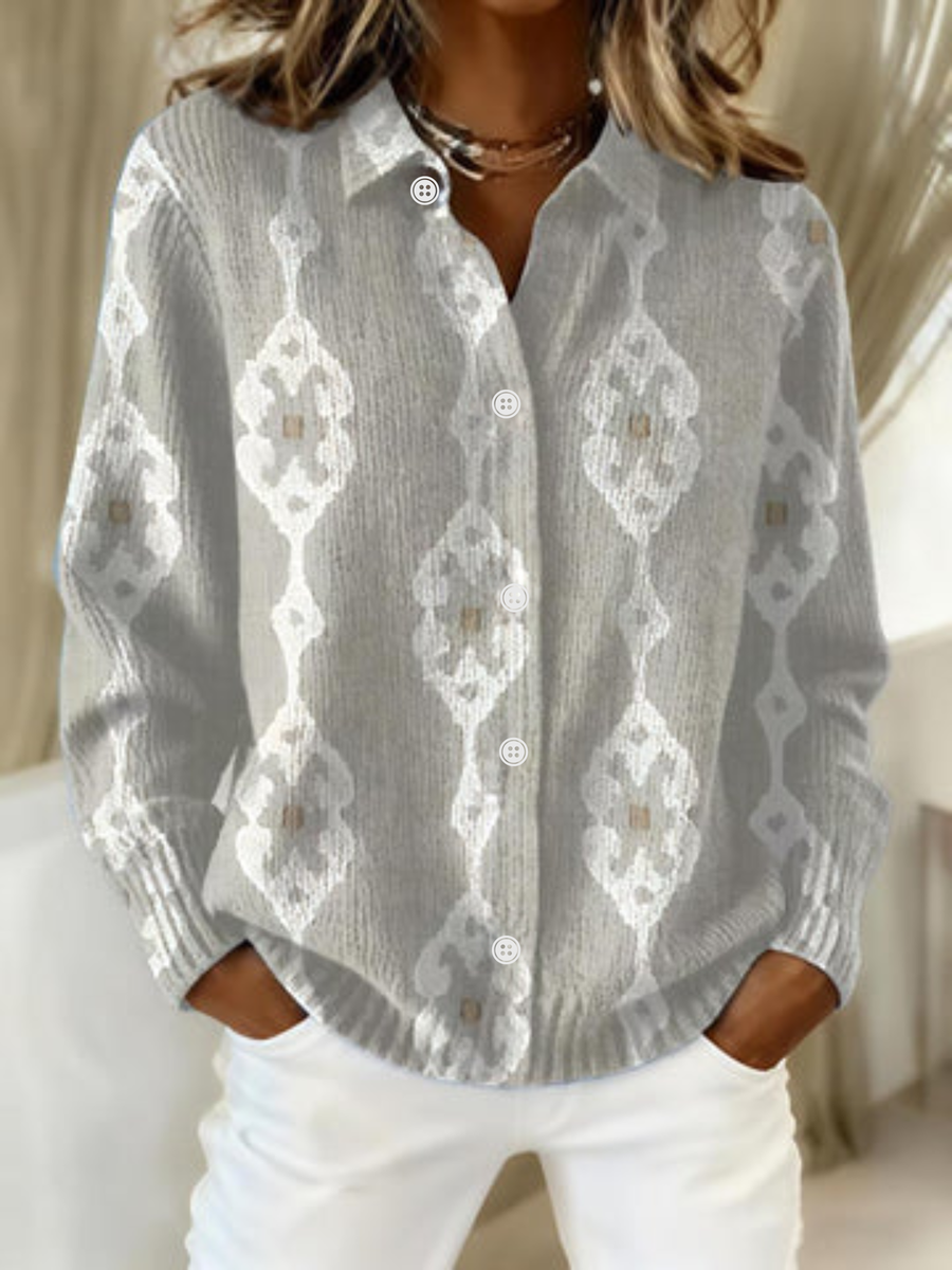 Renee™ – Elegant Knit Hoodie Blouse with Diamond Pattern