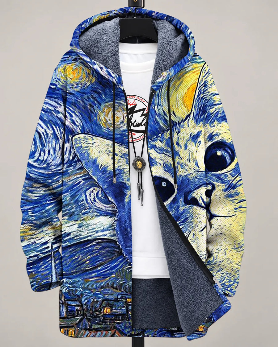 Eliana Starry Cats Art Hooded Jacket