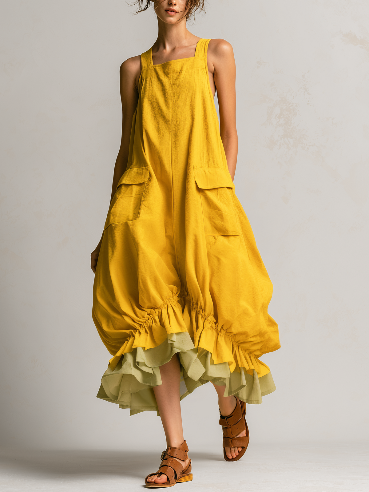 Daniela | Sleeveless Balloon Jumpsuit with Pockets, Layered Design, and Ruffled Details