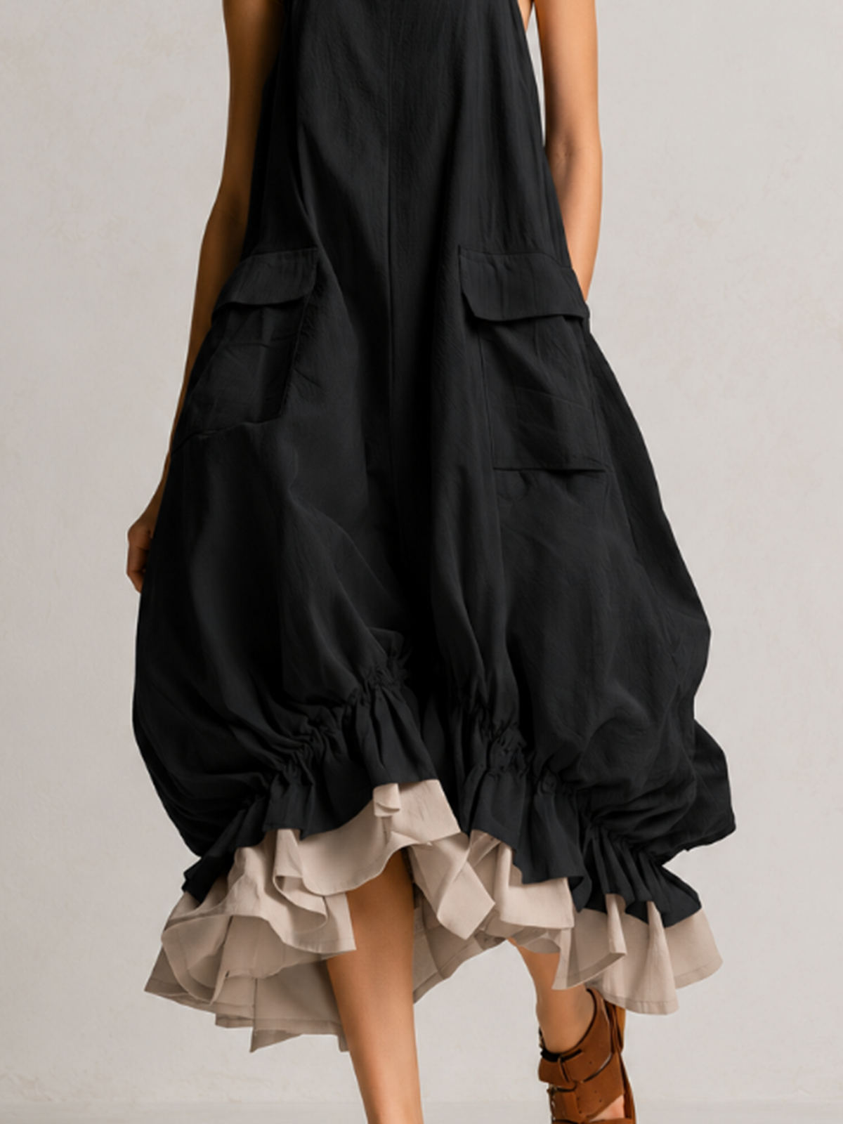 Daniela | Sleeveless Balloon Jumpsuit with Pockets, Layered Design, and Ruffled Details