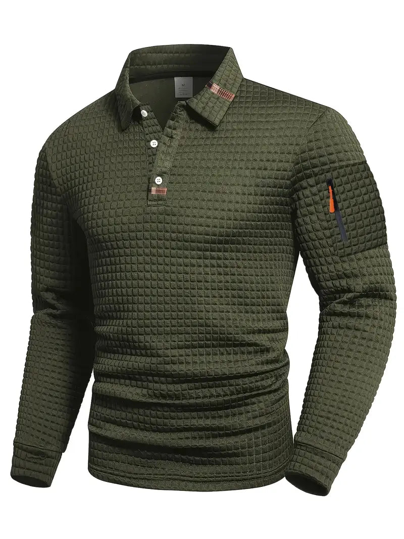 Men’s Slim Fit Textured Polo with Zipper Sleeve Pocket