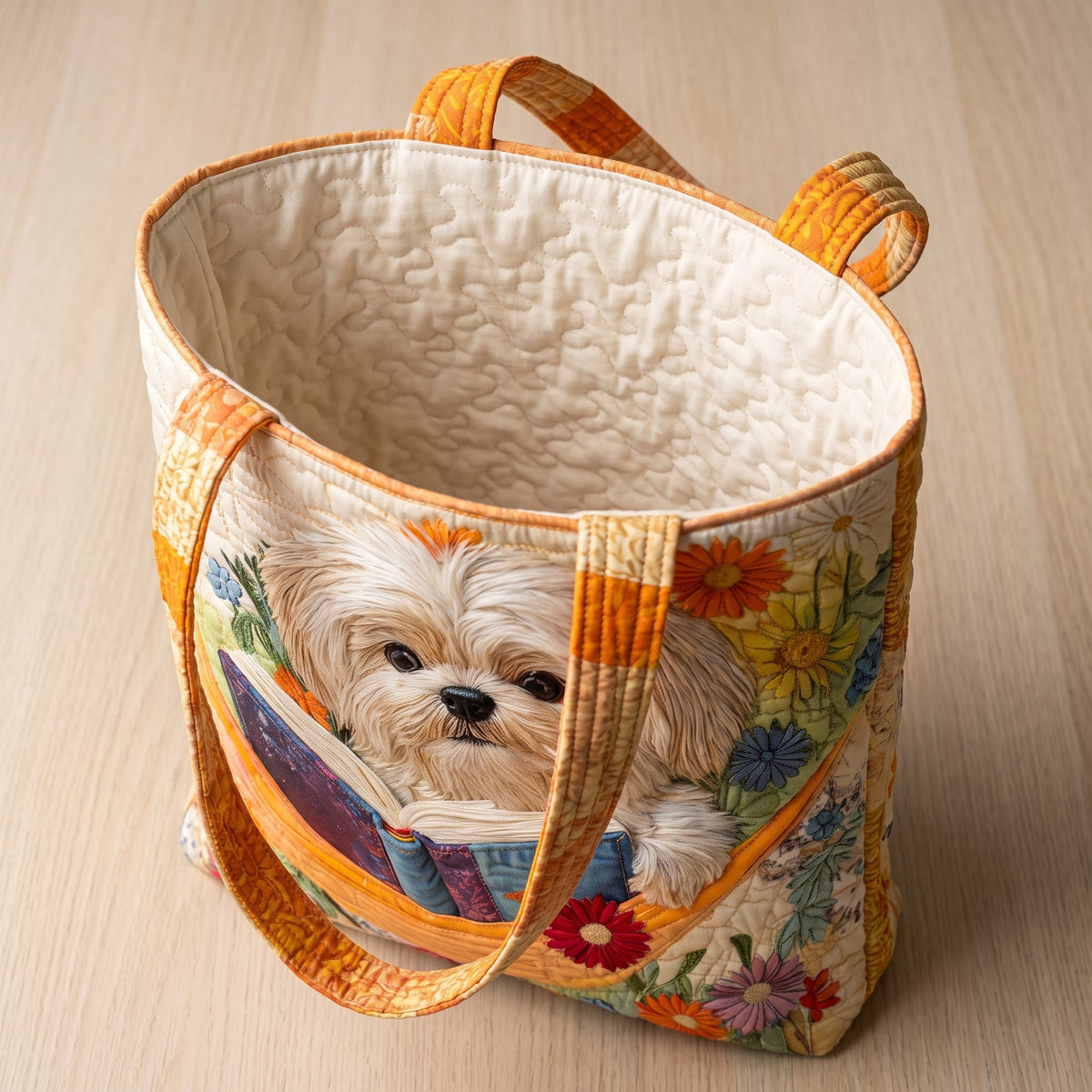Artisanal Bag - Shih Tzu with Books and Flowers