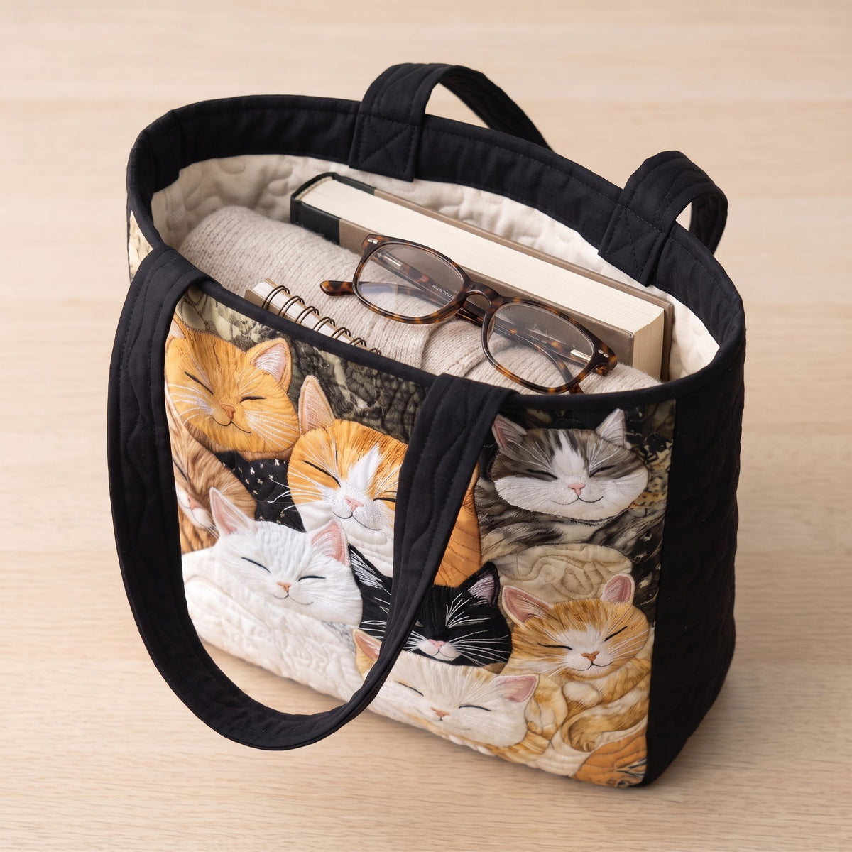 Artisanal Quilted Bag - Sleeping Kittens