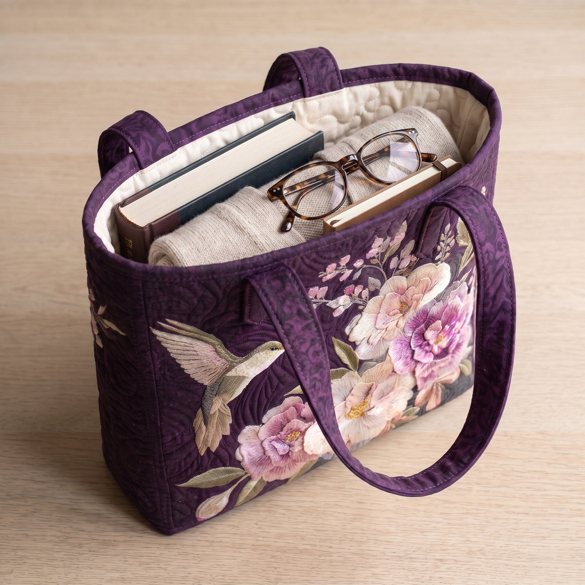 Artisanal Quilted Bag - Hummingbirds and Orchids