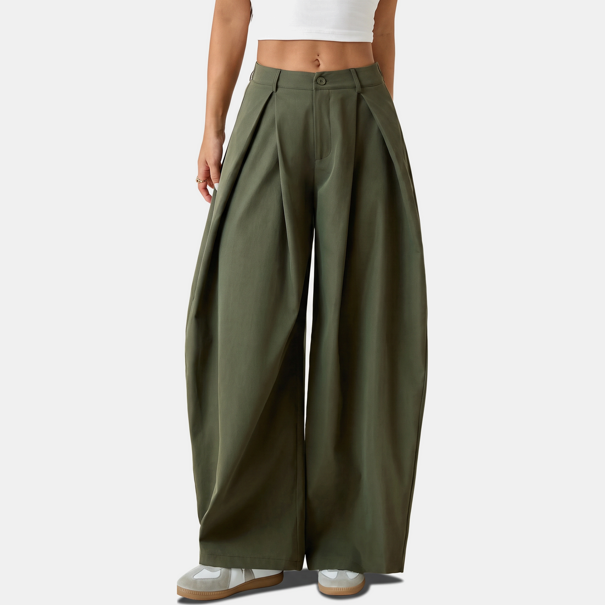 Women's Pleated Low Rise Wide Leg Trousers