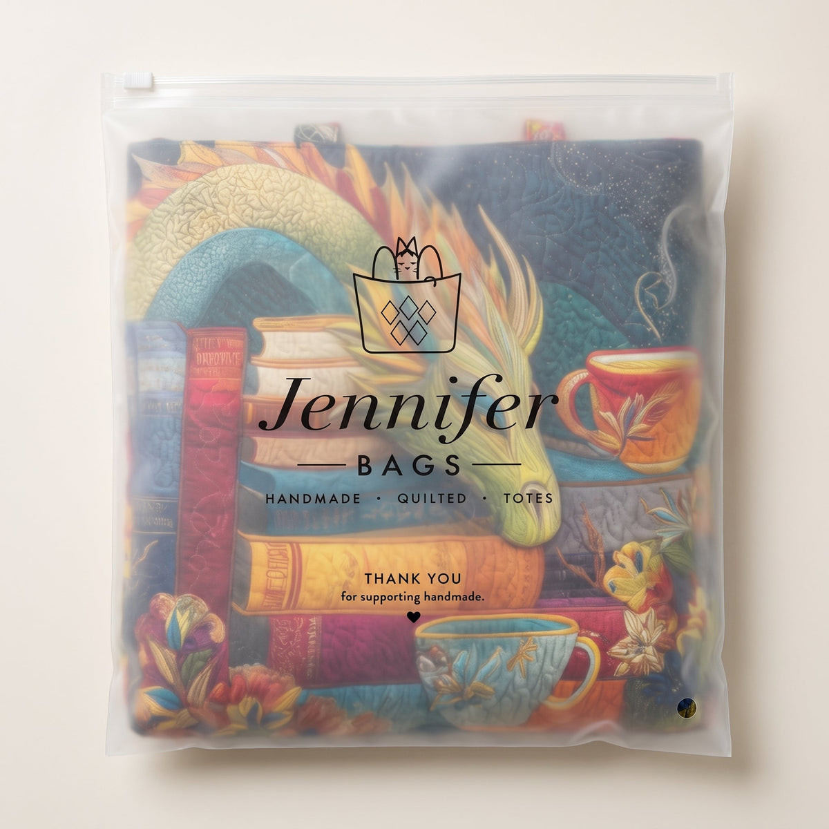 Artisan Bag - Dragon Reader with Books and Mugs