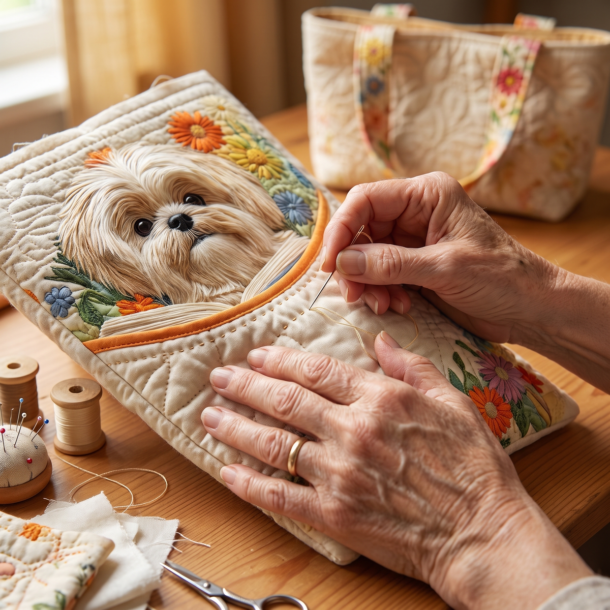 Artisanal Bag - Shih Tzu with Books and Flowers