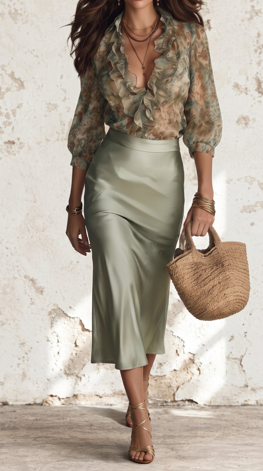 Antonella | Floral Ruffle Top & Satin Mini Skirt Ensemble