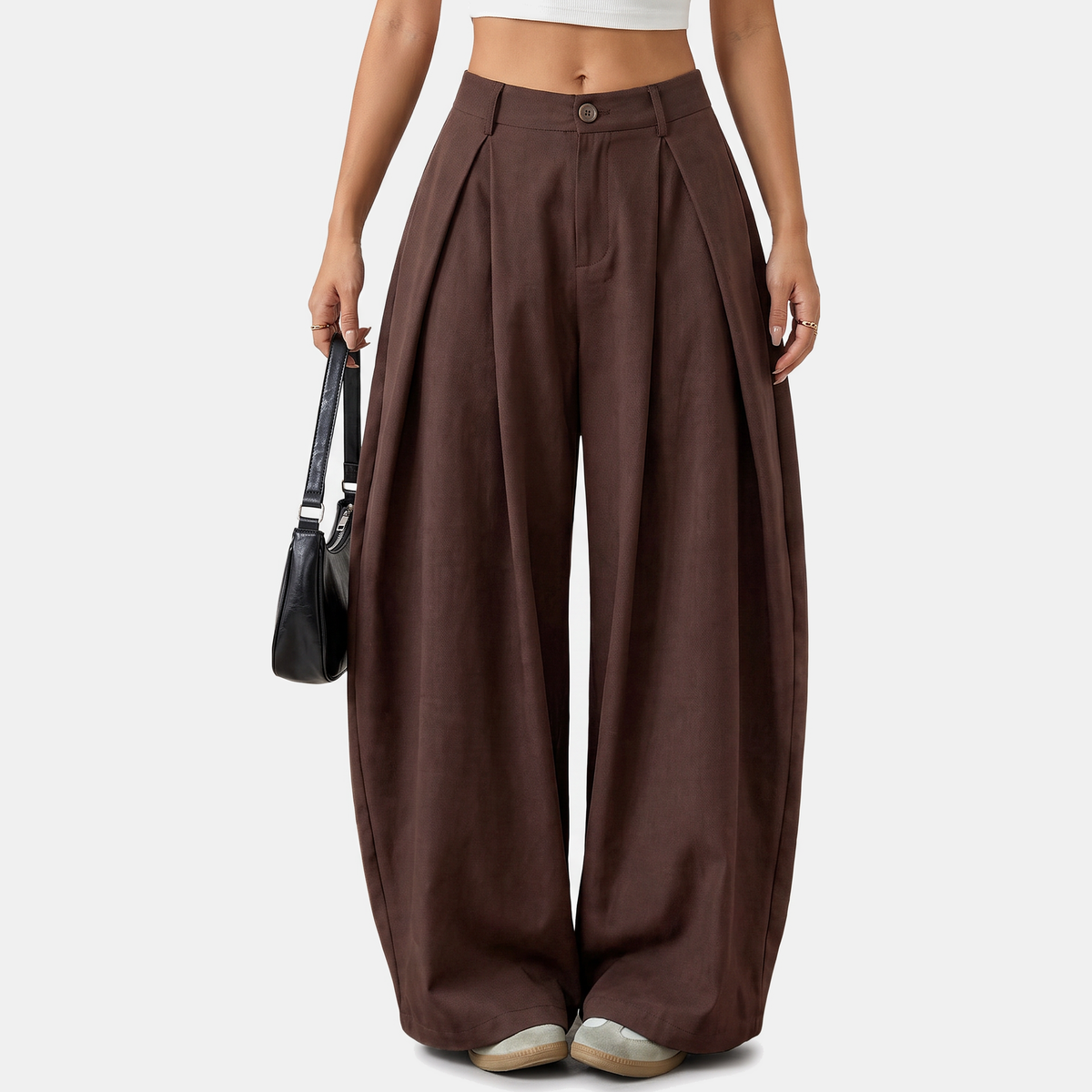Women's Pleated Low Rise Wide Leg Trousers