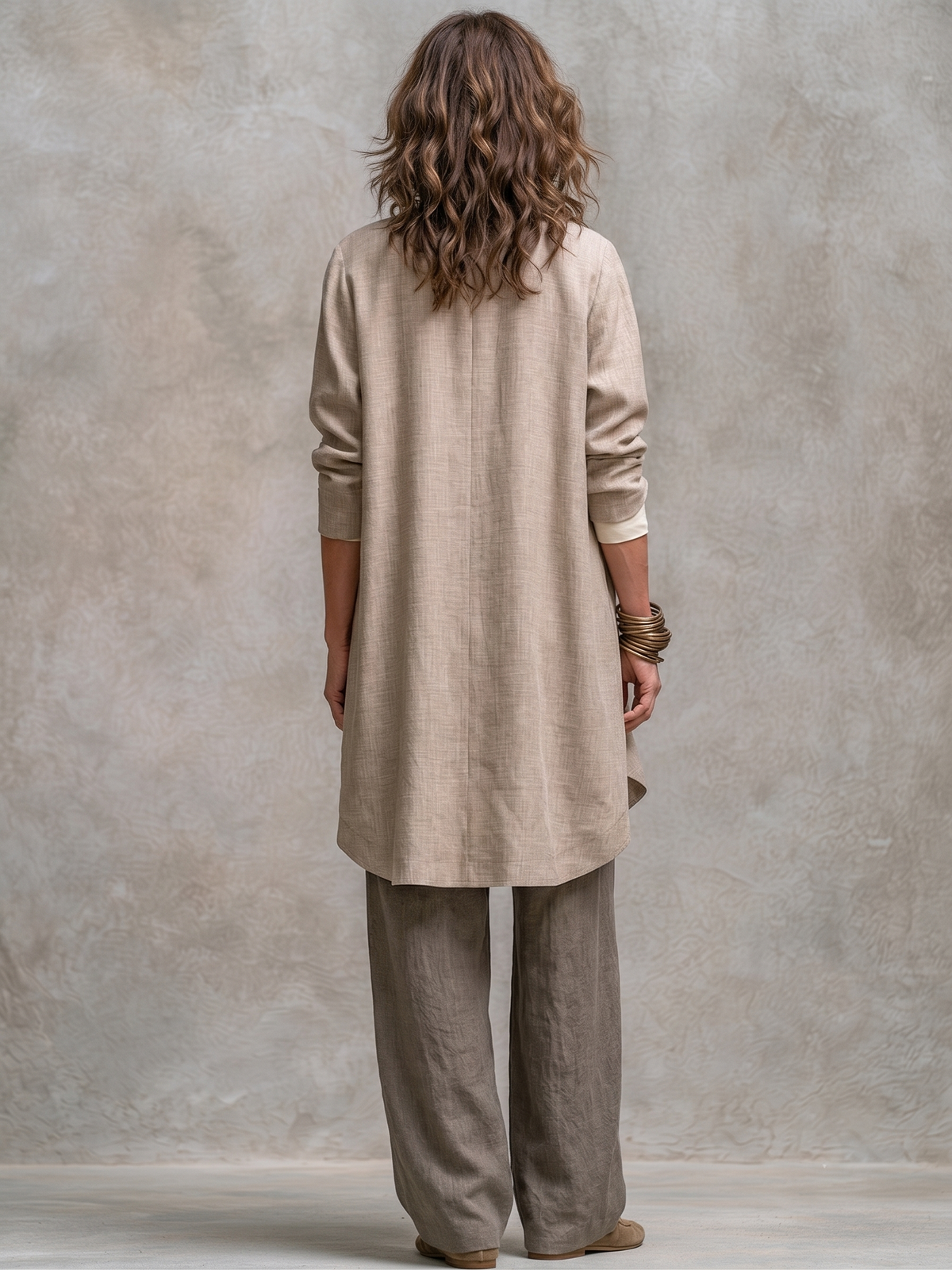 Costanza | Beige and Gray Three-Piece Set Featuring Palazzo Pants
