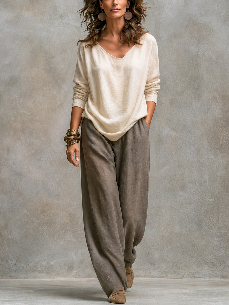 Costanza | Beige and Gray Three-Piece Set Featuring Palazzo Pants