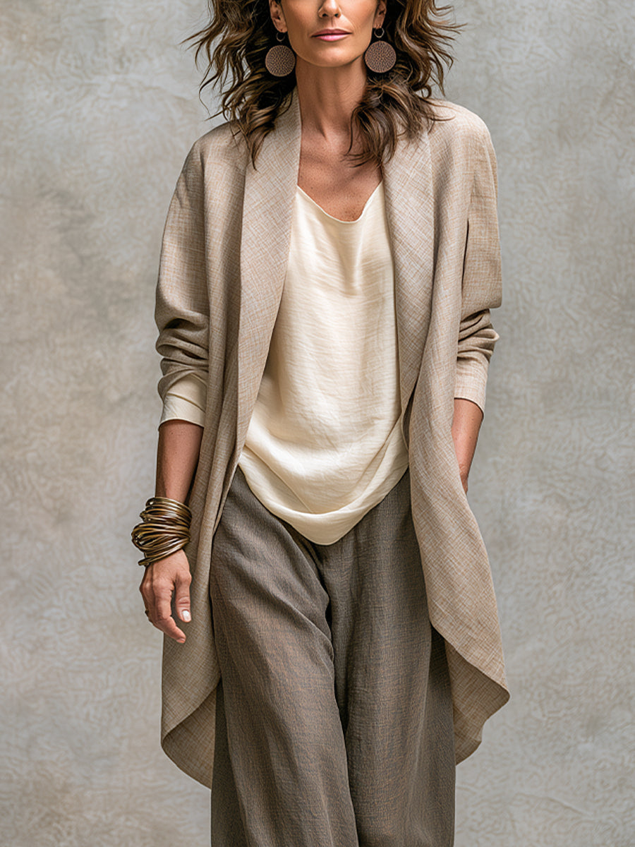 Costanza | Beige and Gray Three-Piece Set Featuring Palazzo Pants