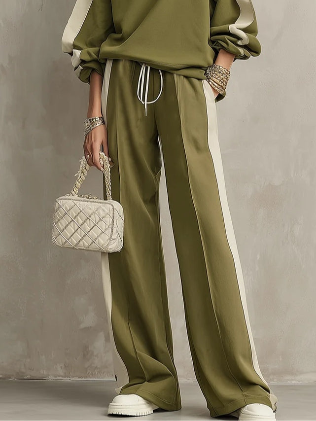 Sonia | Olive Green Complete Sweatshirt Set with Drawstring Wide Pants