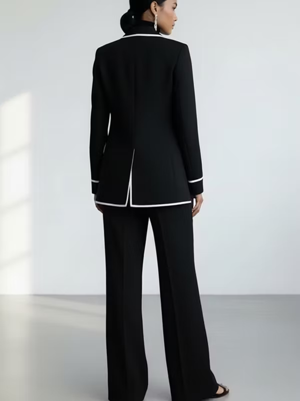 Claudia | Black Blazer and Wide-Leg Pants Set with Contrast Trim