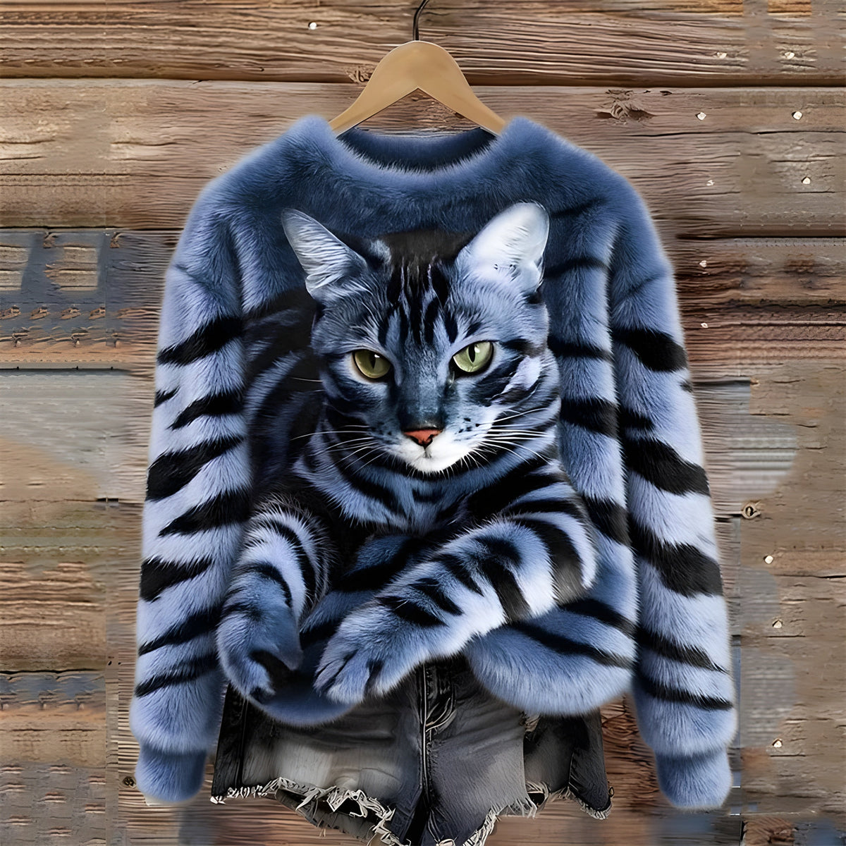 Warm Sweater with Cat Print