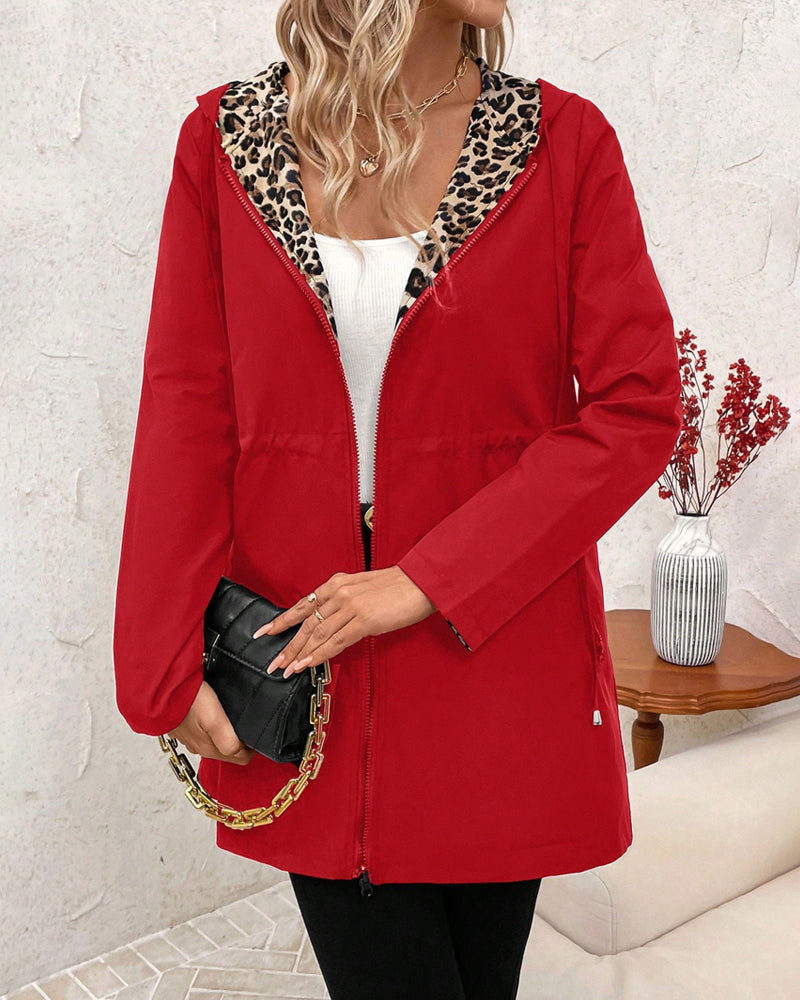 FIONA | REVERSIBLE HOODED COAT WITH LEOPARD PRINT