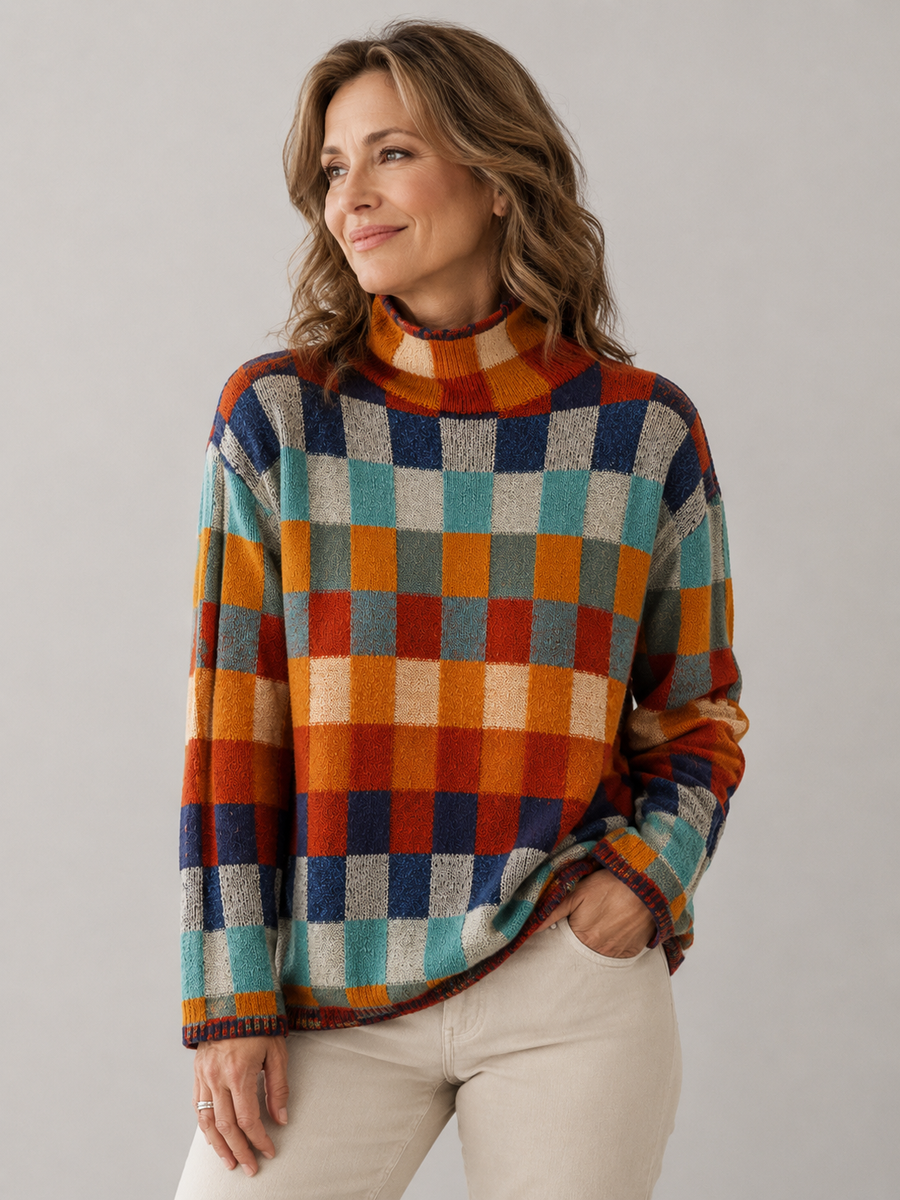 Gloria™ | Colorful Plaid Turtleneck Sweater