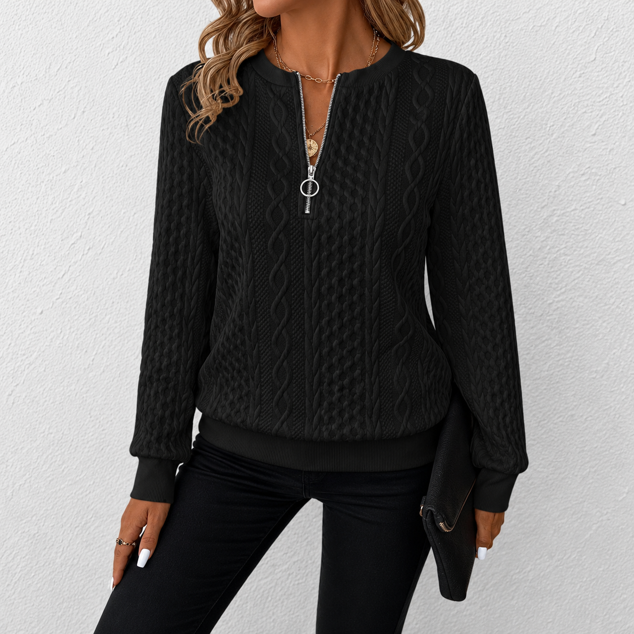 Heidi™ | Textured Quarter-Zip Sweater