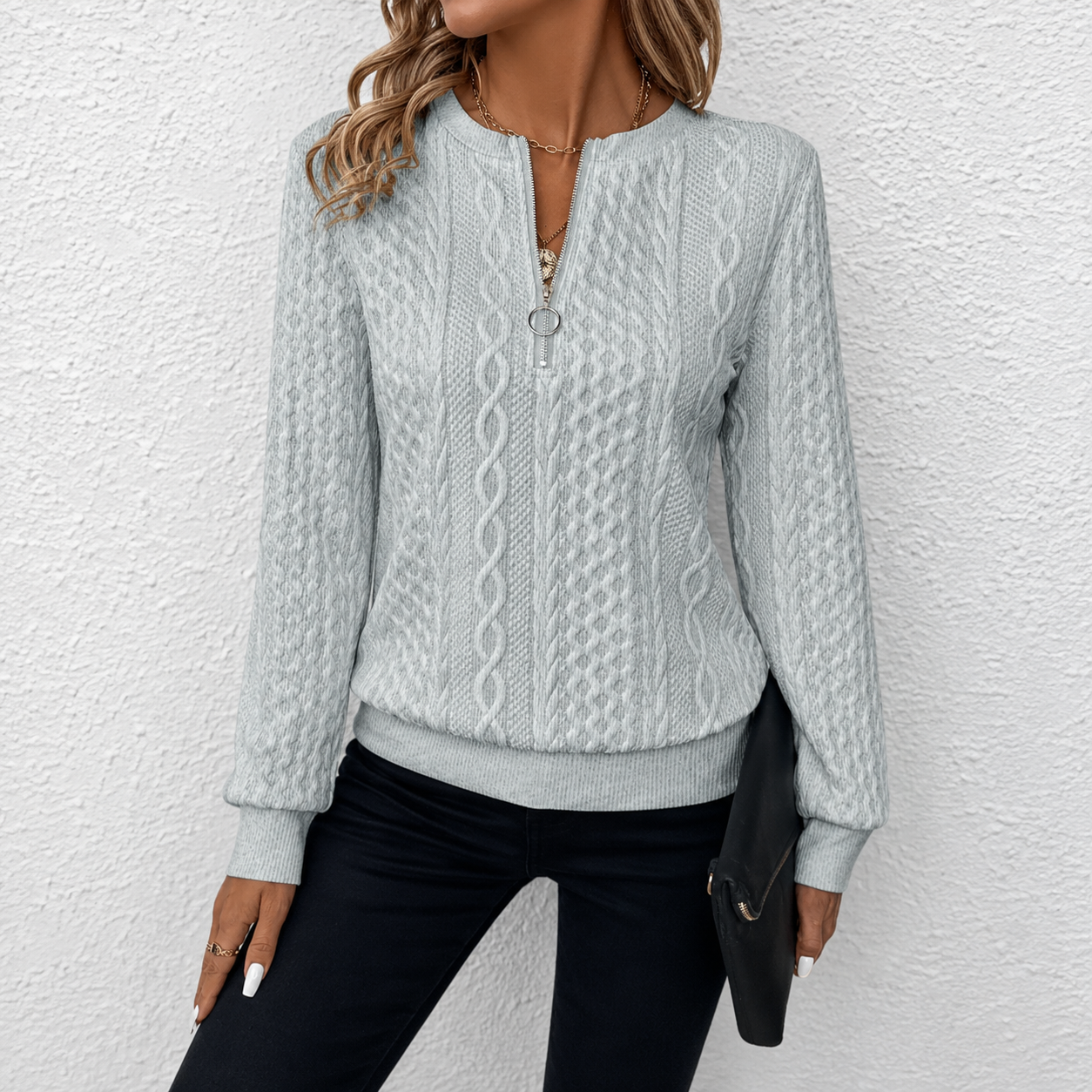 Heidi™ | Textured Quarter-Zip Sweater