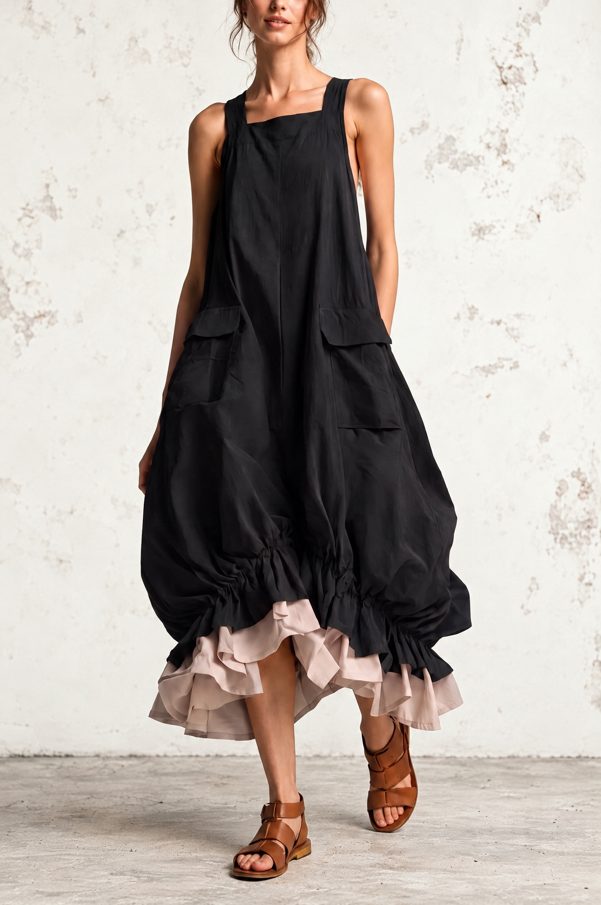 Daniela | Sleeveless Balloon Jumpsuit with Pockets, Layered Design, and Ruffled Details