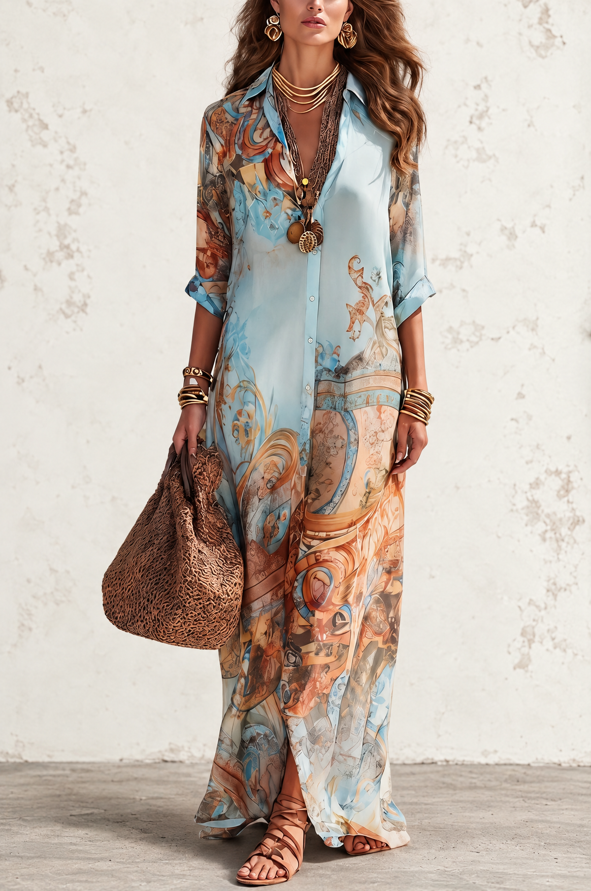 Valeria | Floral Print Long Dress in Blue