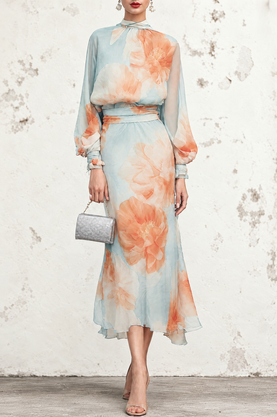 Emilia | High Neck Top and Floral Skirt Two-Piece Set