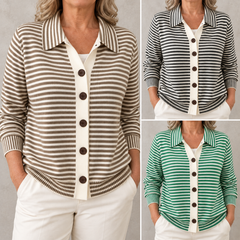 Nola cardigan color grid in Brown, Black and Green