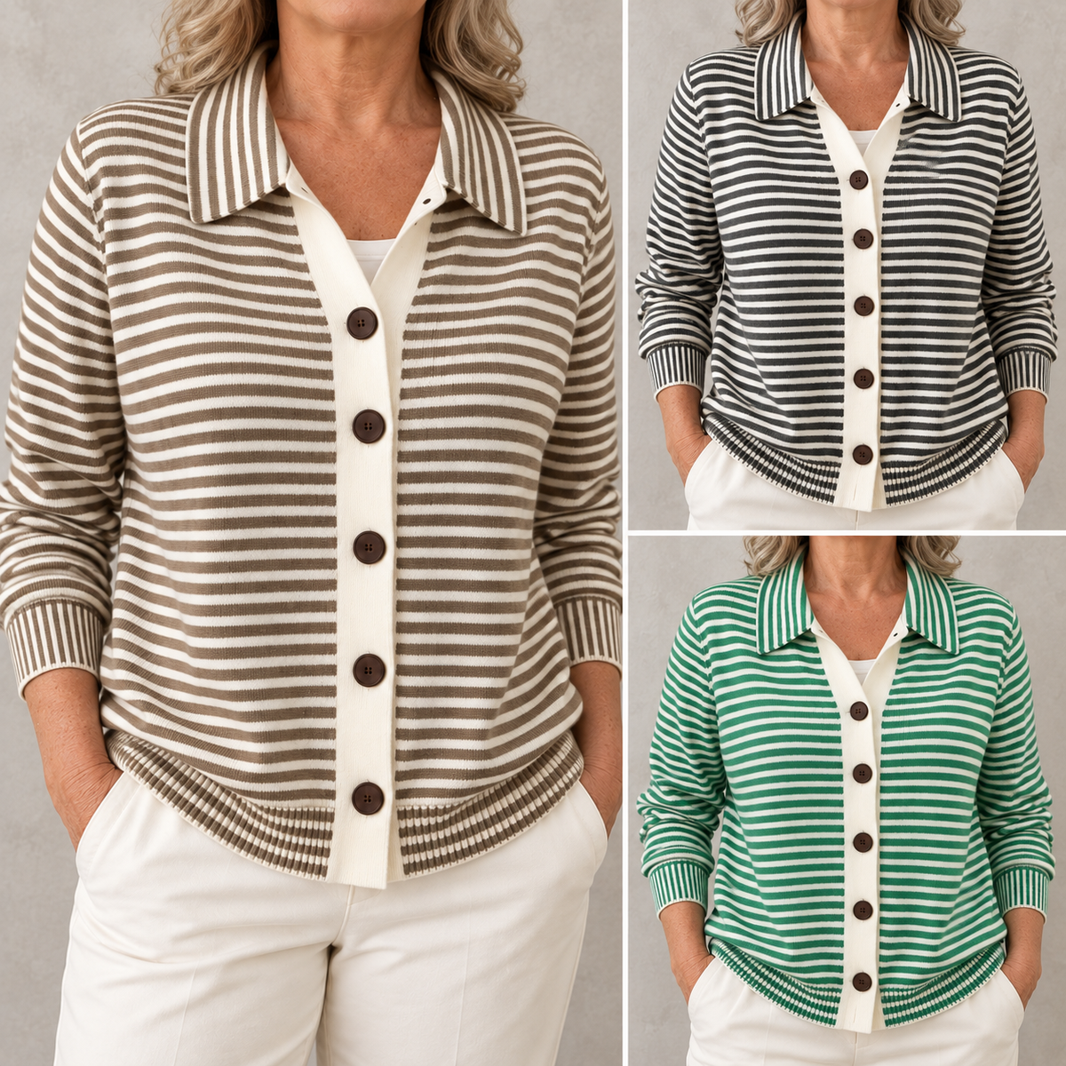 Nola cardigan color grid in Brown, Black and Green