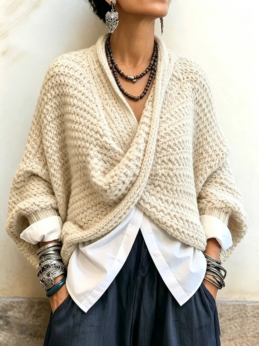 Delphine™ | Relaxed Batwing Sleeve Crossover V-Neck Sweater