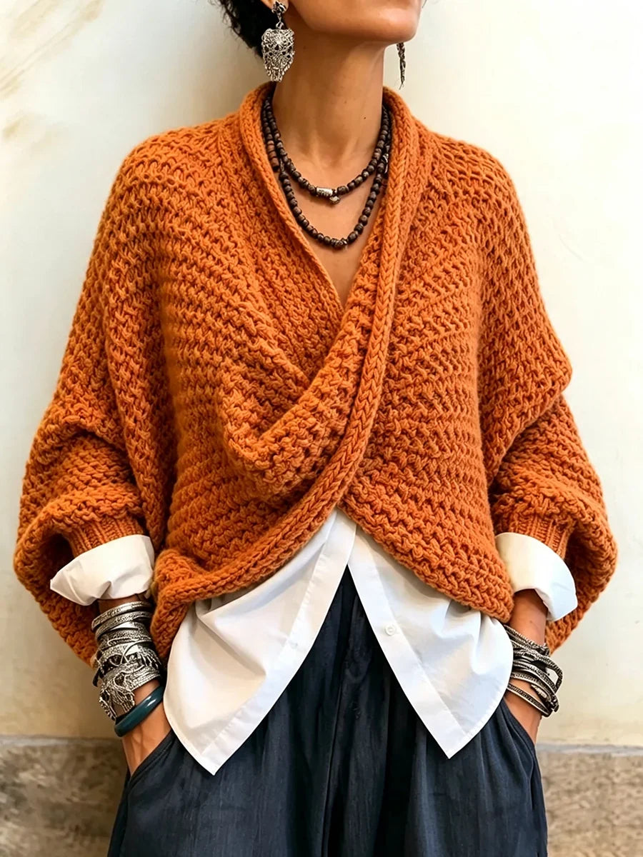 Delphine™ | Relaxed Batwing Sleeve Crossover V-Neck Sweater