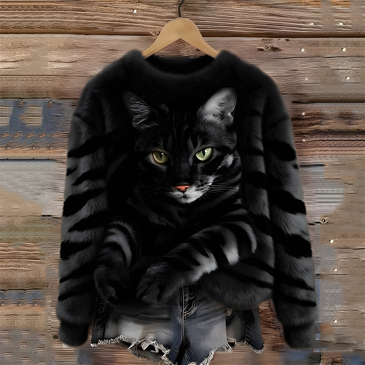 Warm Sweater with Cat Print